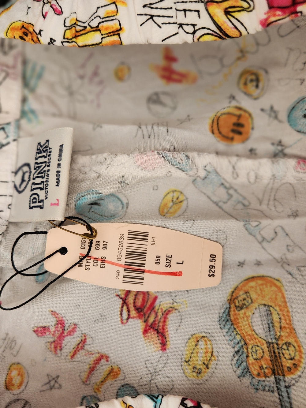Victoria's Secret PINK White Lounge Pants with Multicolor Graphic Print - Picture 3 of 4